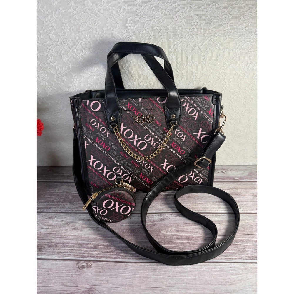 XOXO Logo Print Satchel Handbag Pink Monogram Crossbody with Coin Purse NEW‎